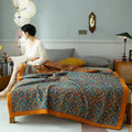Harwelton™ Six-Layer Cotton Blanket with Orange and Blue Pattern