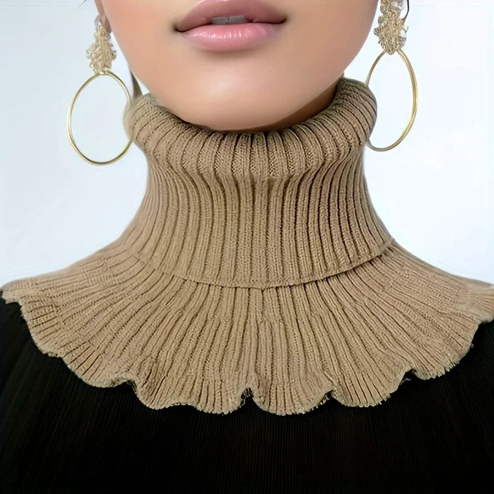 Knitted Turtleneck Collar Scarf – Ruffled Edge, Windproof