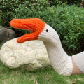 Knitted white goose head mittens