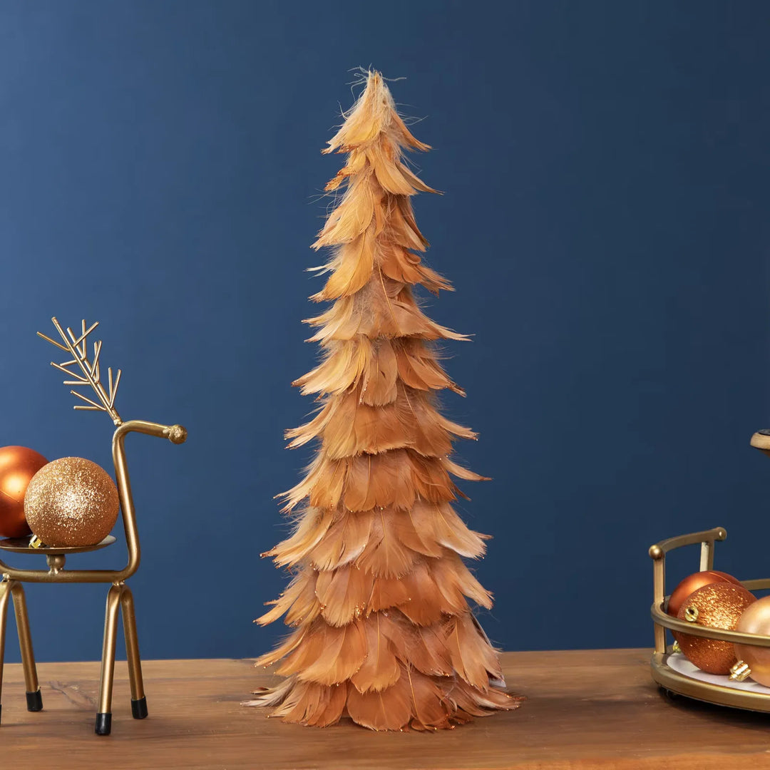 Rust orange feather cone tree decoration
