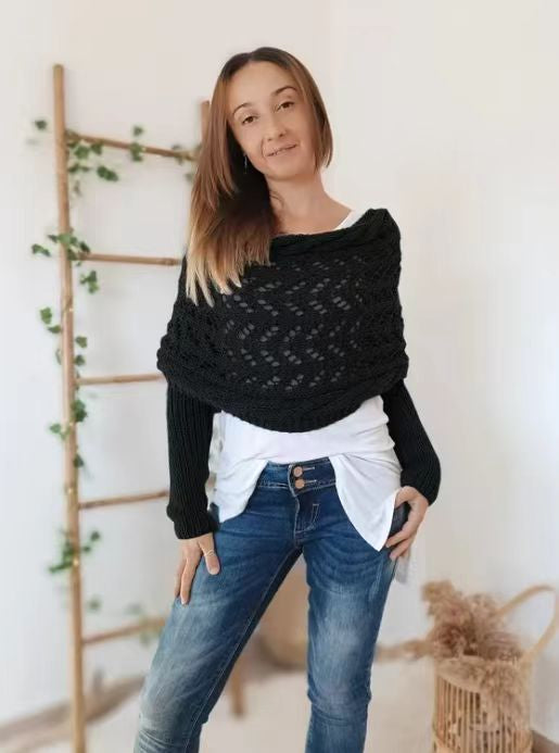 Harwelton Knitted Openwork Shawl with Sleeves, Shrug Style
