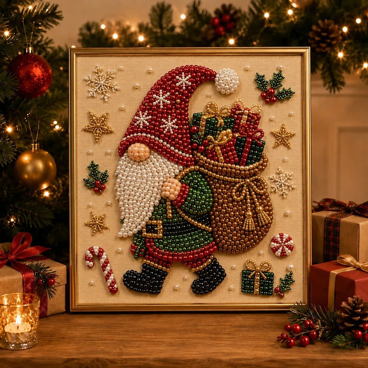 Christmas pearl diamond painting with gnome design