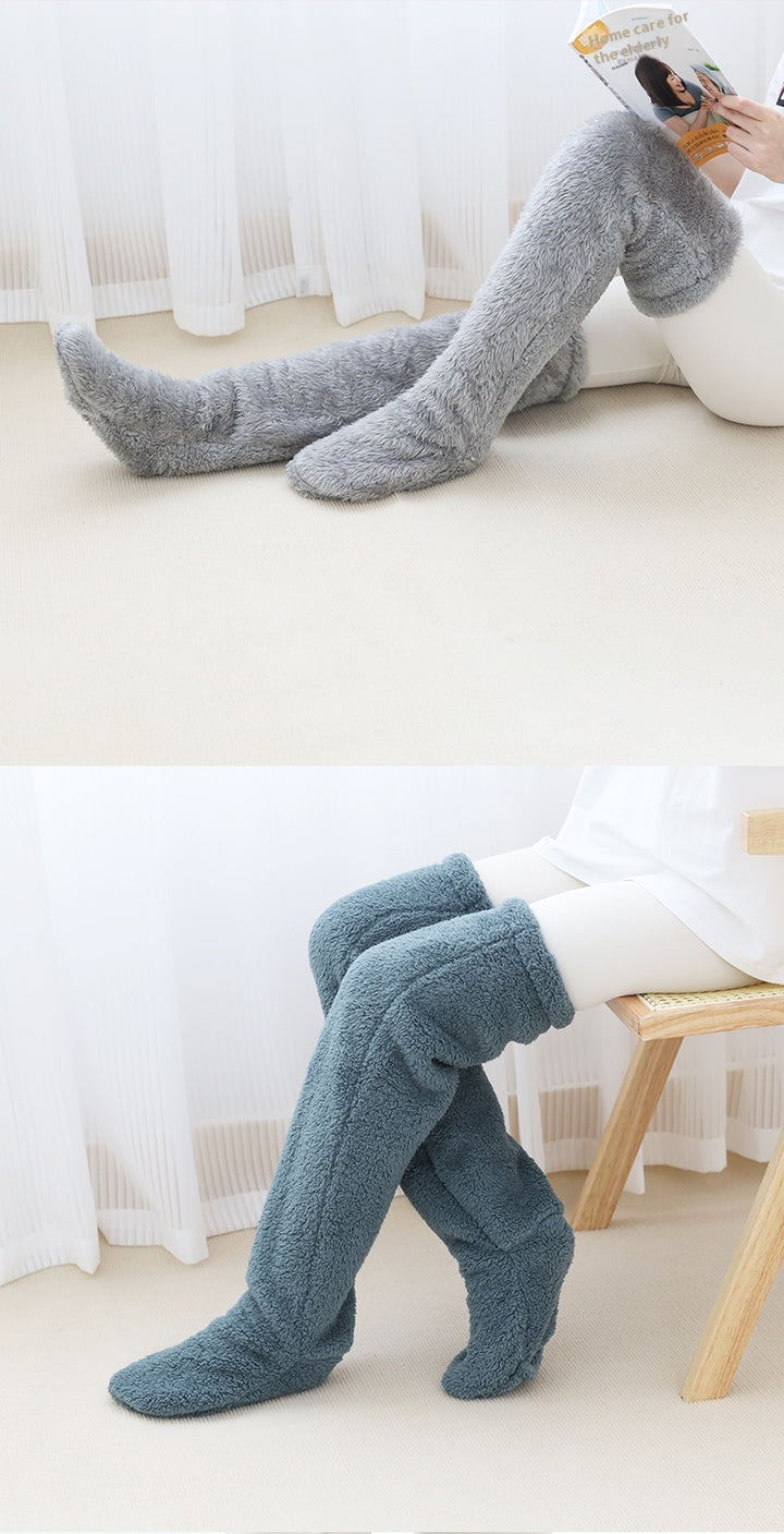 Pink plush leg warmers with drawstring
