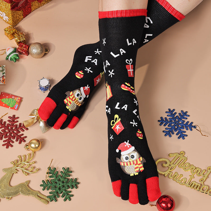 Knee high Christmas toe socks with penguins