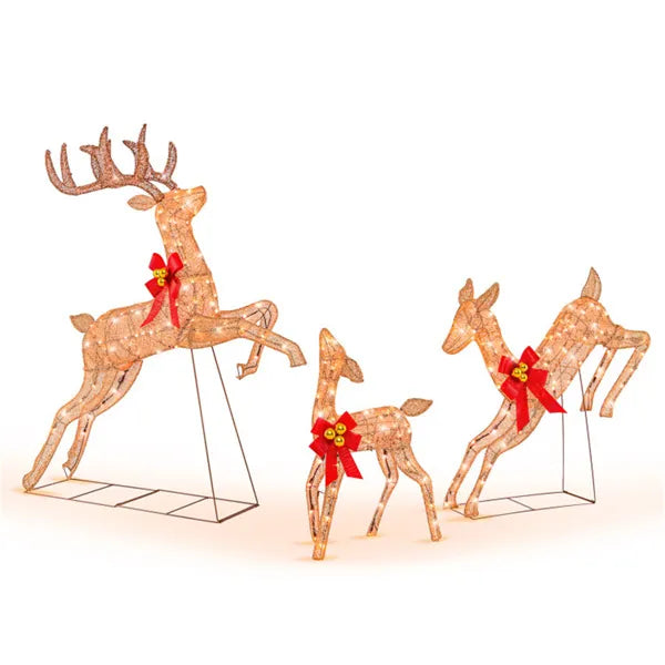 Harwelton Set of 3 Light-Up Glitter Reindeer with Red Bows