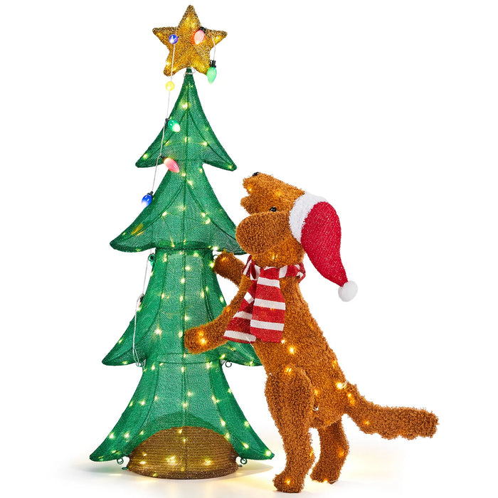 Harwelton Light-Up Dog Climbing a Christmas Tree, 120 cm
