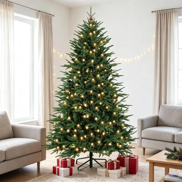 Full green tree with warm lights