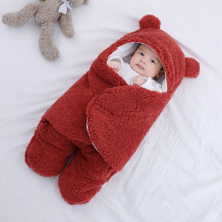 Baby in a teddy fleece sleeping bag