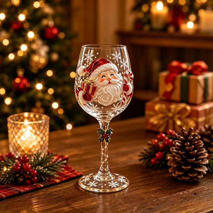 Christmas wine glass with Santa decorated stem