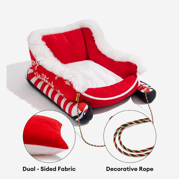Sleigh-Shaped Dog Bed with Plush Faux Fur for Cosy Winters