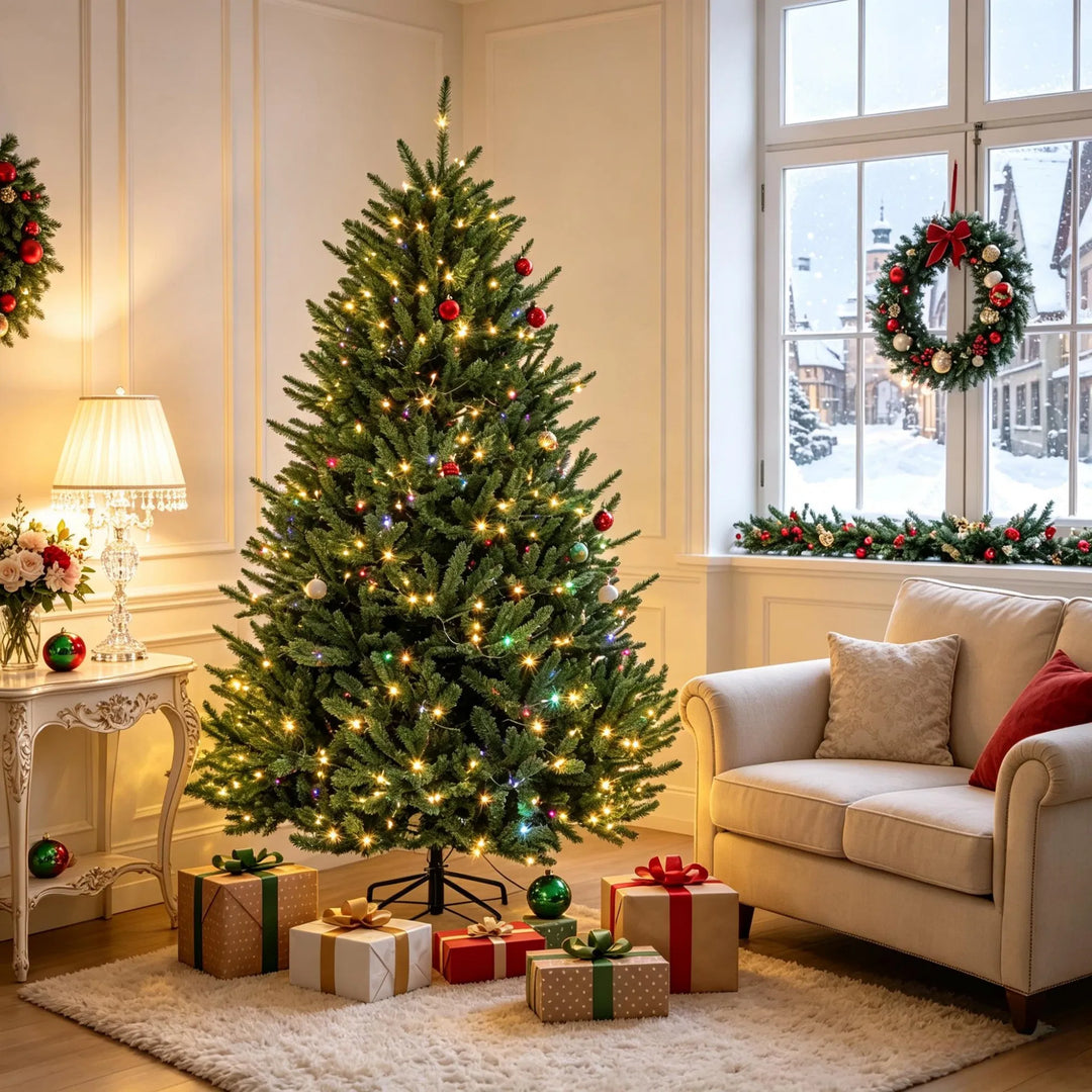 Full green pre-lit tree with foot pedal