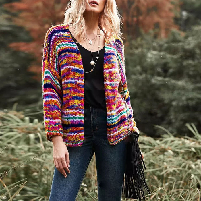 Harwelton Chunky Striped Knit Cardigan, Short Open Front