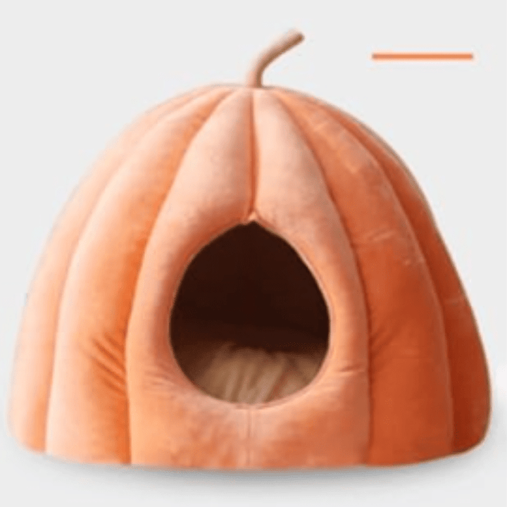 Enclosed Pumpkin-Shaped Cat Cave in Soft Washable Plush