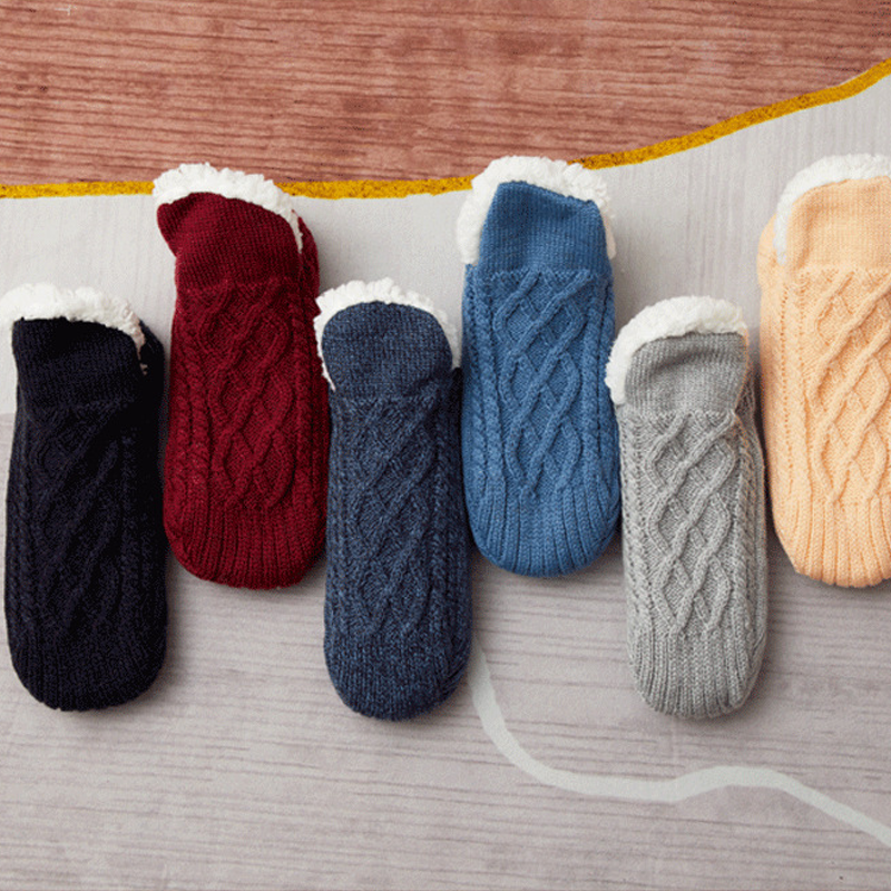 Knitted Fleece-Lined Slipper Socks with Silicone Grips