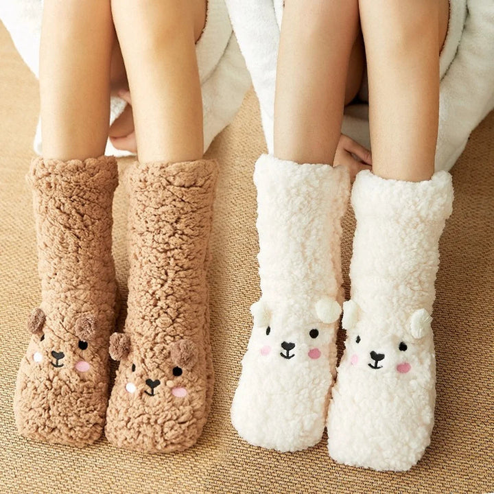 Harwelton™ Cute Bear Fleece Socks with Non-Slip Grip Sole