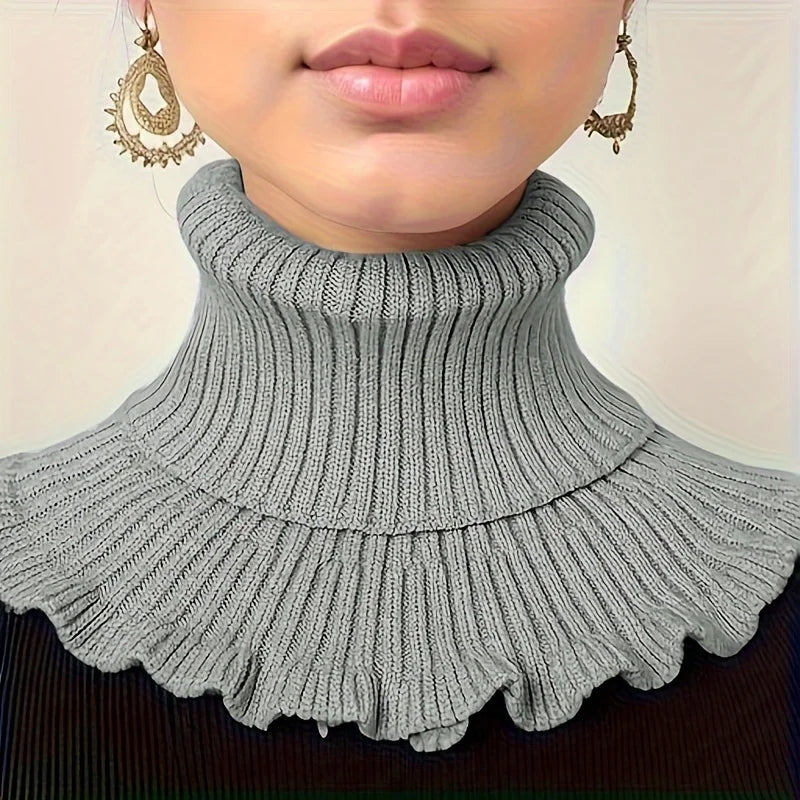 Knitted Turtleneck Collar Scarf – Ruffled Edge, Windproof