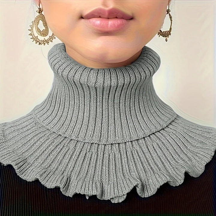Knitted Turtleneck Collar Scarf – Ruffled Edge, Windproof