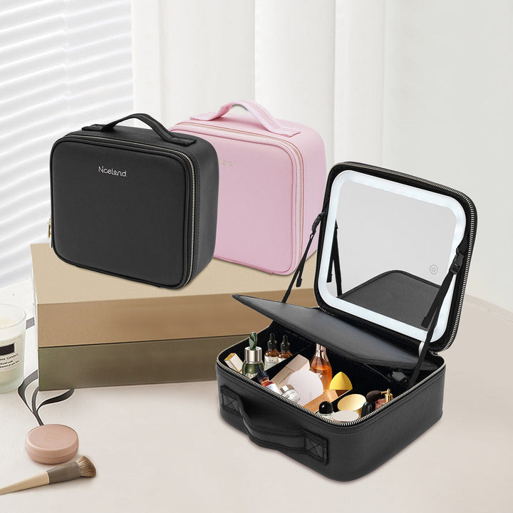 LED Makeup Bag with Built-In Mirror and 3 Light Settings