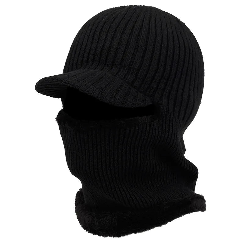 Knitted Balaclava Beanie with Visor and Plush Lining