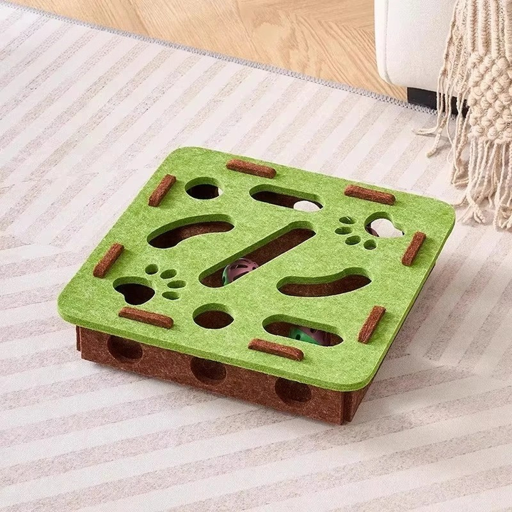 Felt Cat Puzzle Box with Hidden Bells for Indoor Play