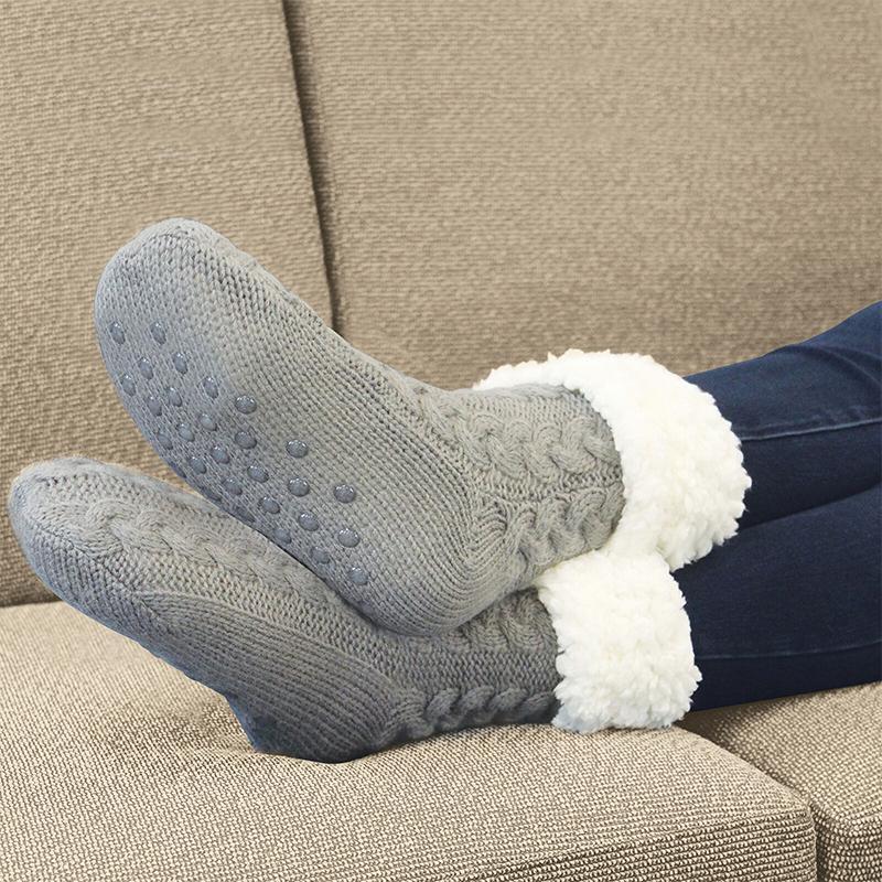 Thick Fleece-Lined Slipper Socks with Anti-Slip Soles