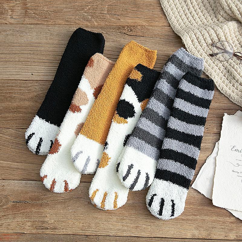 Harwelton™ Cosy Cat Paw Socks in Soft Coral Fleece, One Size Fits Most