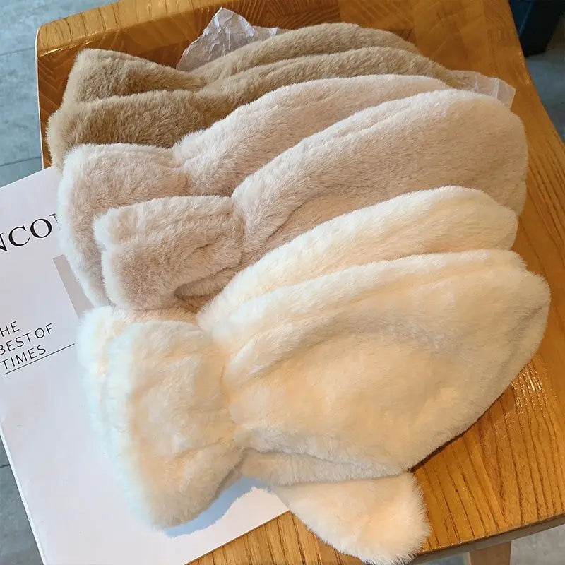 Thick Plush Winter Mittens with Stretchy Fluffy Cuffs