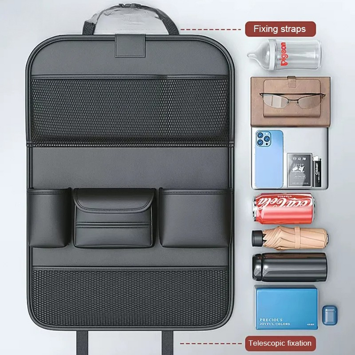Car Seat Back Organiser with Fold-Down Tray and Tablet Holder