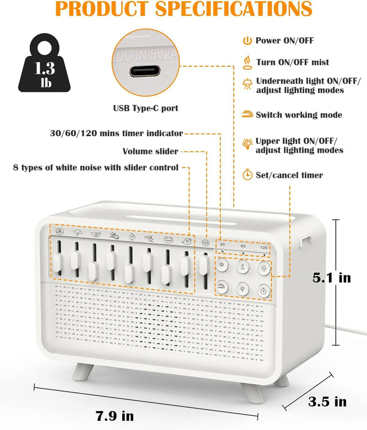 White Noise Machine with Humidifier, Night Light and Bluetooth