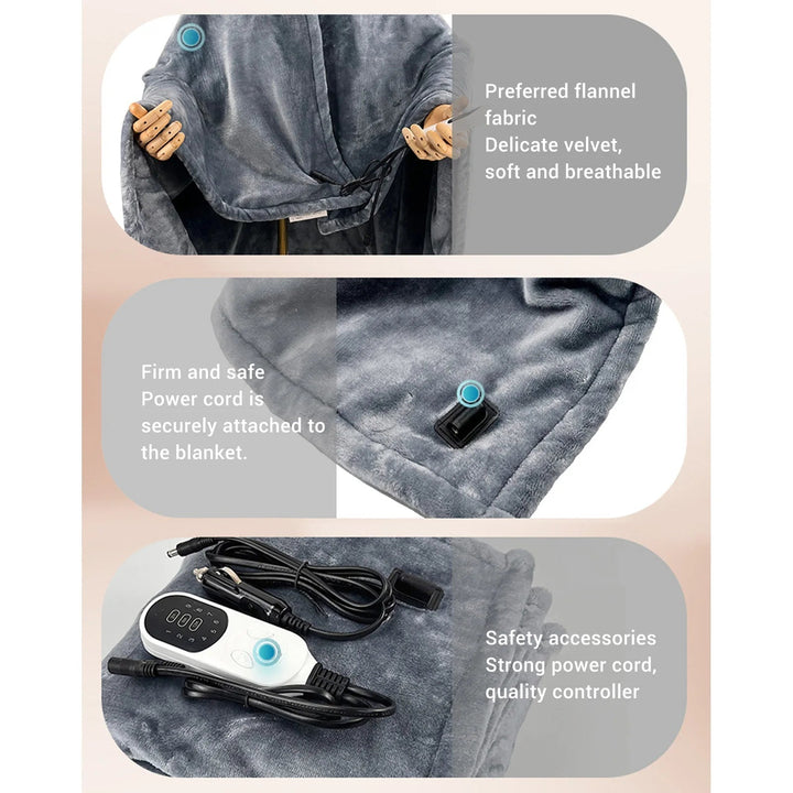 Harwelton™ 12V Car Heated Blanket in Soft Flannel for Road Trips