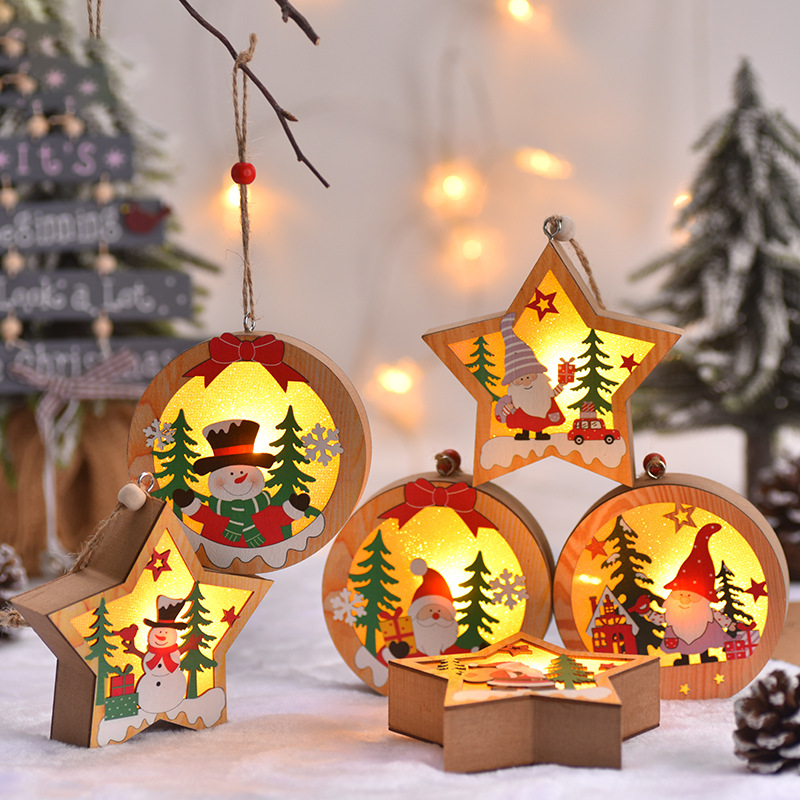 Wooden Christmas Light Box Ornament in Round or Star Shape