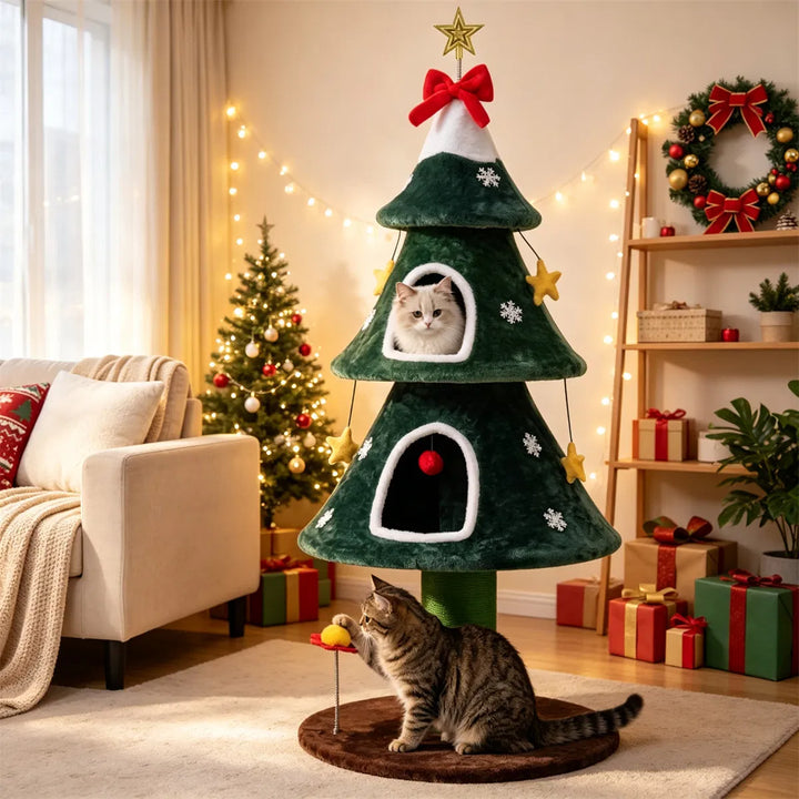 Christmas tree cat tower with condos