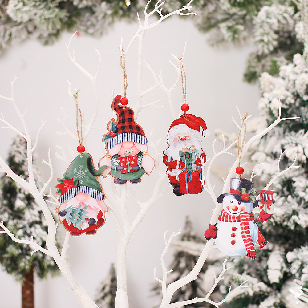 Vintage Wooden Christmas Tree Ornaments, Faceless Doll Couple