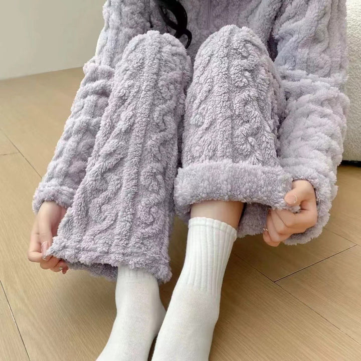 Pink coral fleece half zip pyjama set