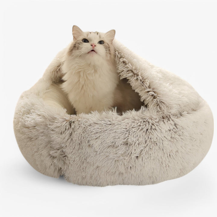 Round Faux Fur Pet Bed with Washable Cover and Non-Slip Base