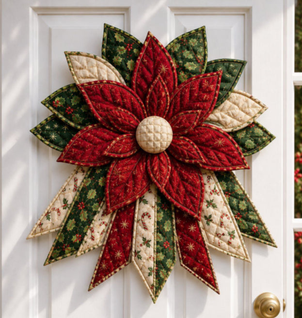 Quilted fabric Christmas door hanging with snowman