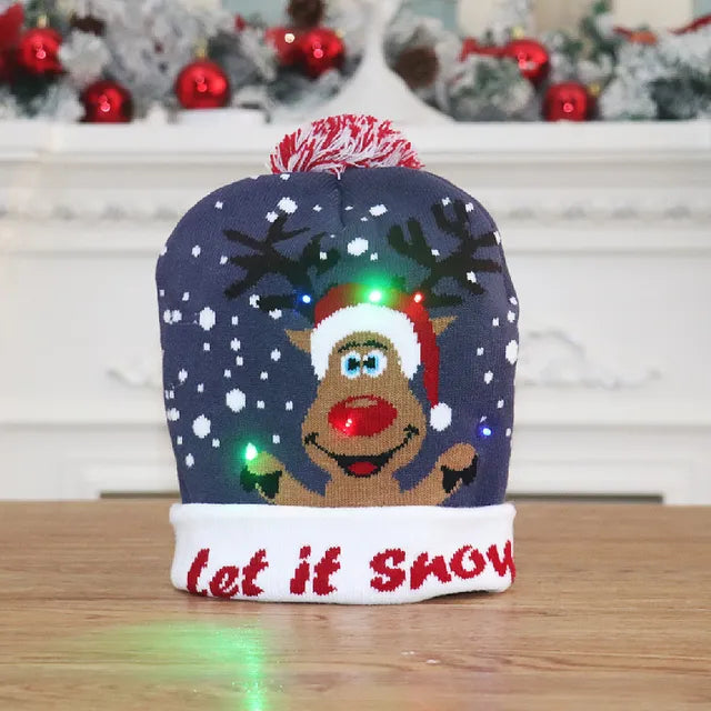Harwelton™ LED Light-Up Knitted Christmas Hat for Kids &amp; Adults