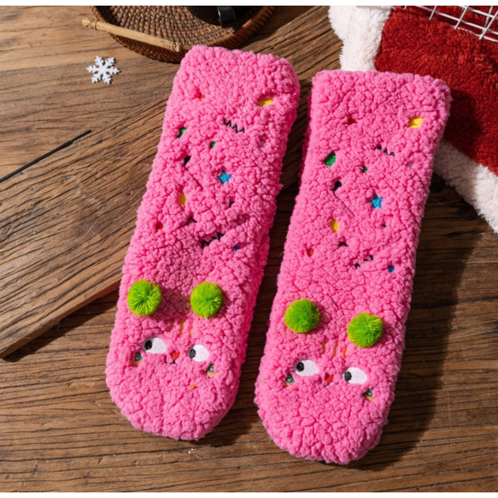 Harwelton Fluffy Socks with Embroidered Faces and Pompoms