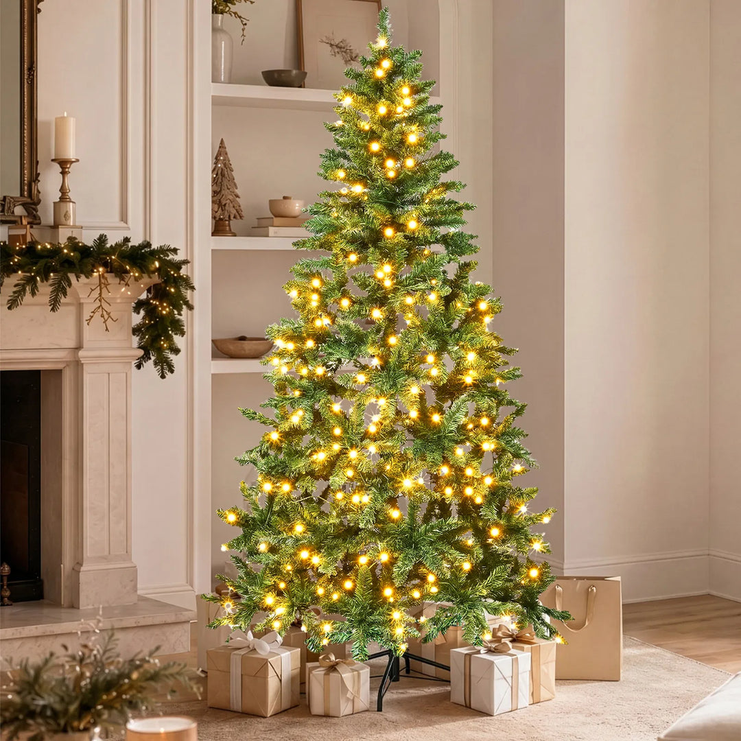 Flat-back half Christmas tree with lights