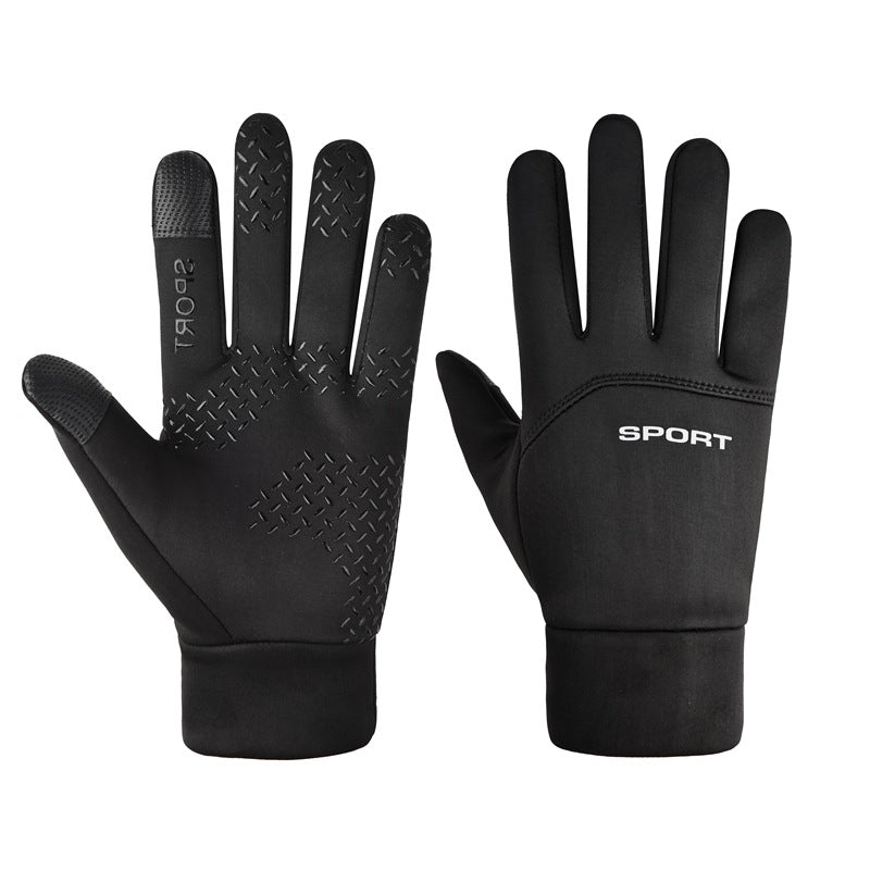 Black velvet lined winter sports gloves