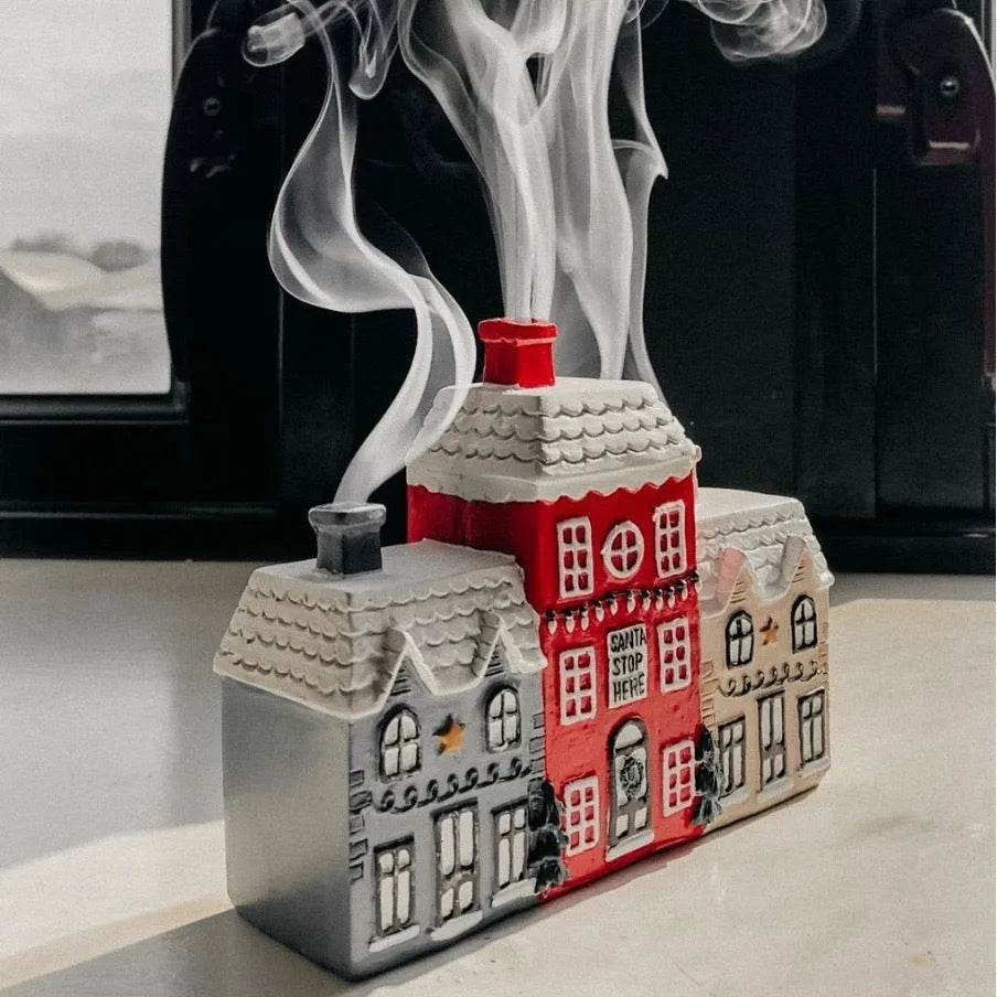 Christmas Cottage Incense Cone Burner with 2 Cones
