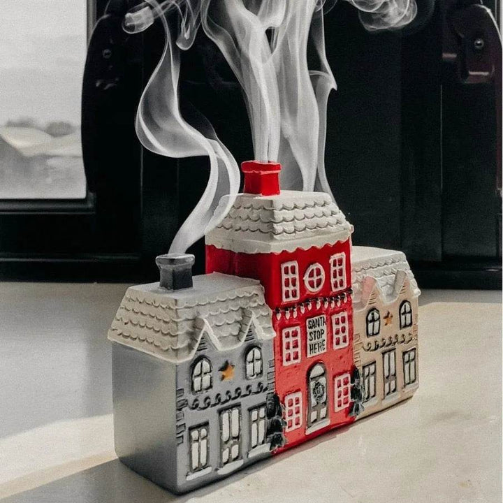 Christmas Cottage Incense Cone Burner with 2 Cones
