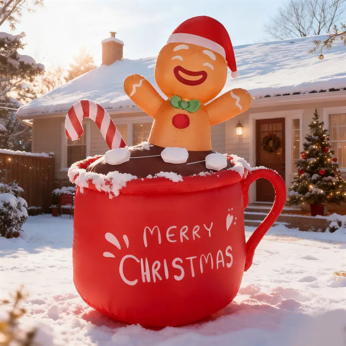 Harwelton Inflatable Gingerbread Man in a Hot Cocoa Cup