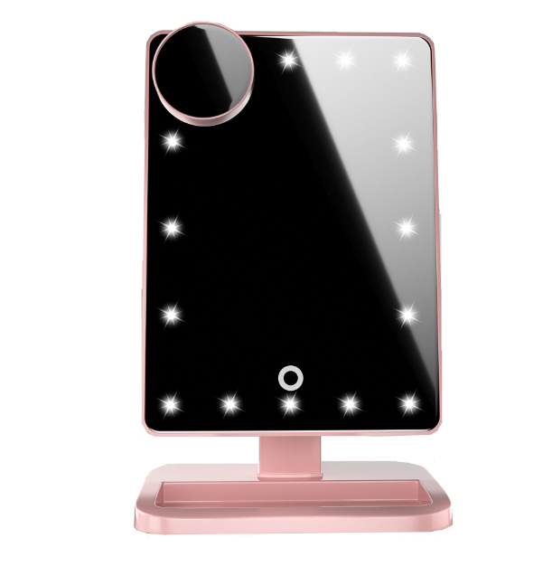 Rose gold LED makeup mirror with speaker