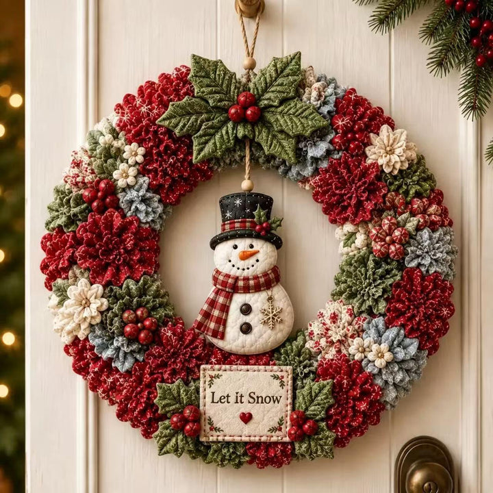 Fabric punch needle Christmas wreath with Santa