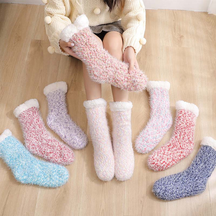 Sherpa-Lined Slipper Socks with Anti-Slip Silicone Soles