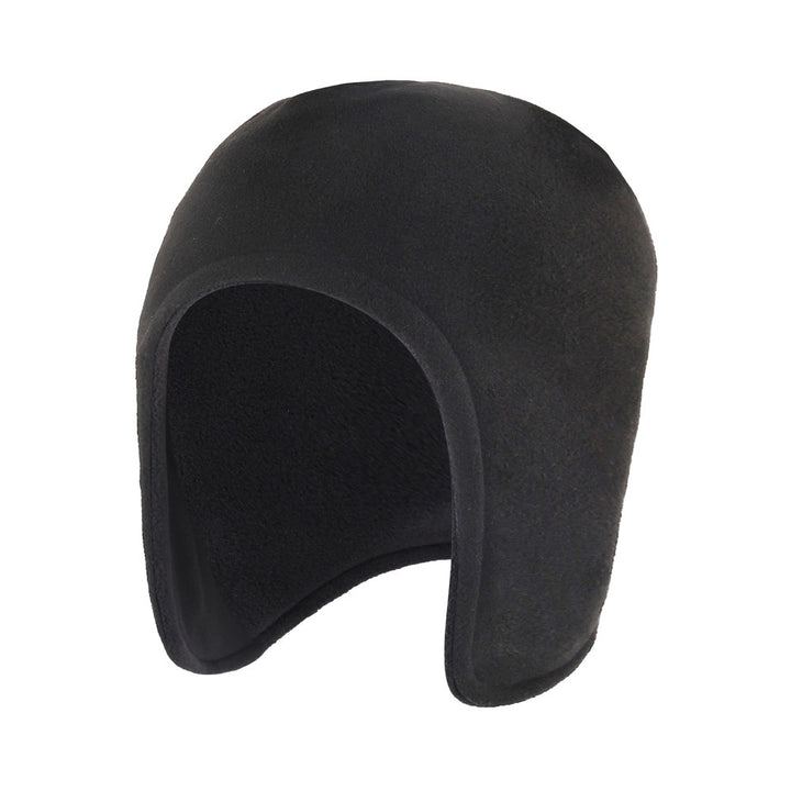 Black polar fleece cap with ear flaps