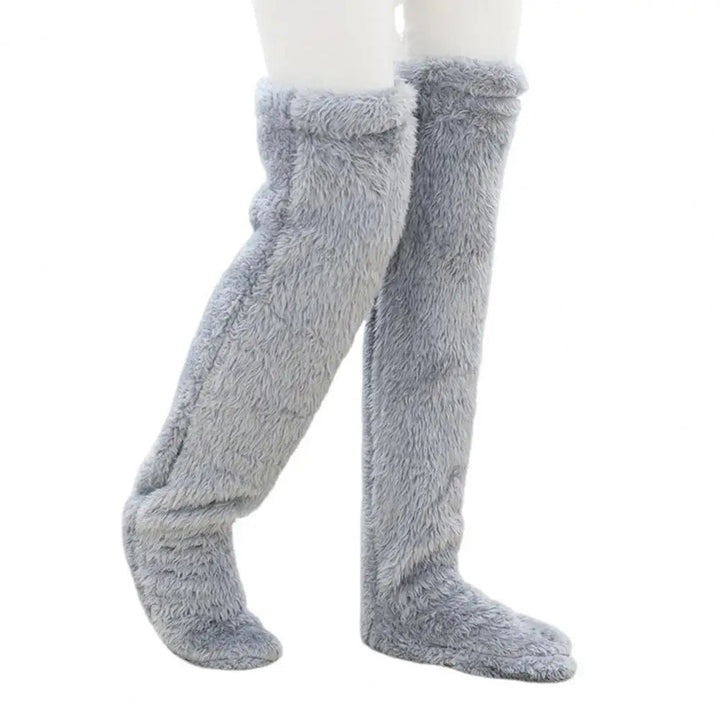 Long Coral Fleece Lounge Socks with Fold-Back Foot Opening