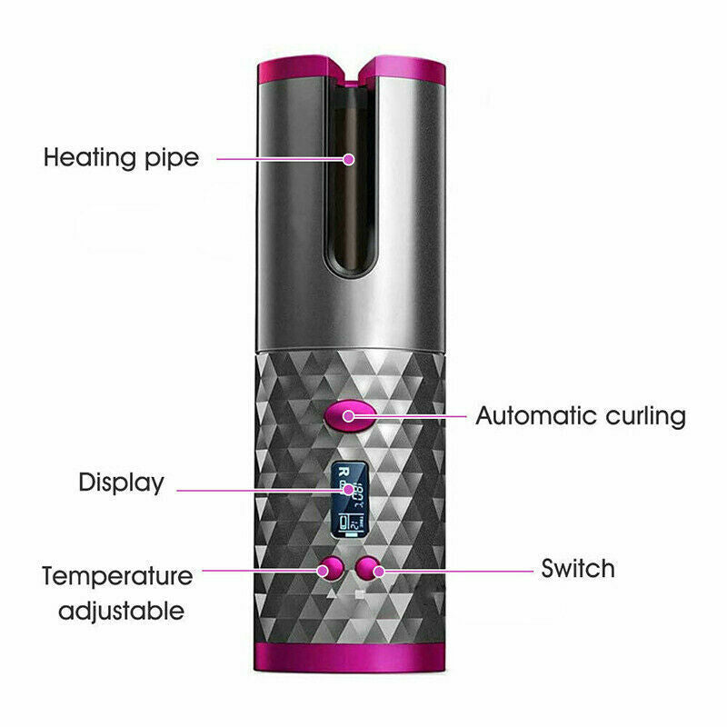 Cordless Automatic Hair Curler with Ceramic Chamber and Timer