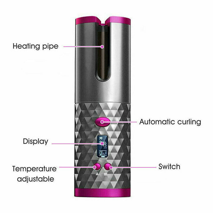 Cordless Automatic Hair Curler with Ceramic Chamber and Timer